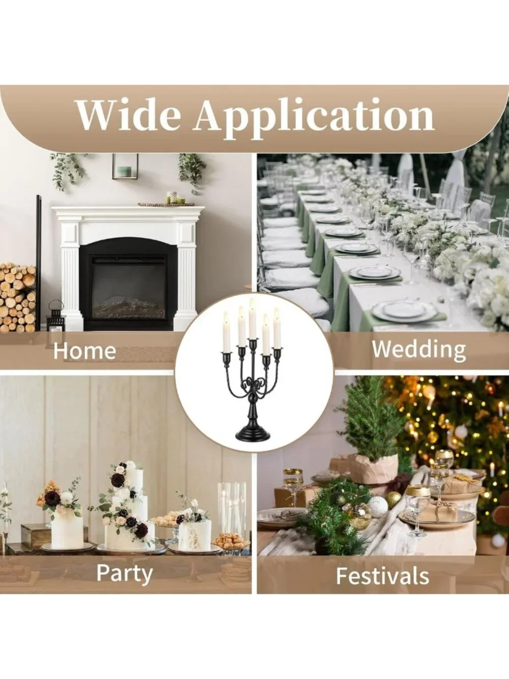 Elegant Black 5-Arms Halloween Candelabra Candle Holder for Spooky Decor